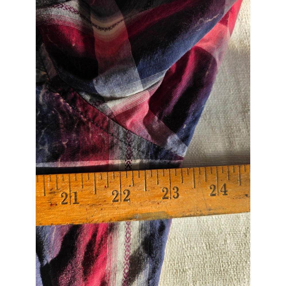 Wrangler Retro Men XL Red Blue Plaid Western Snap Button Down Shirt cowboy rodeo - Picture 7 of 8
